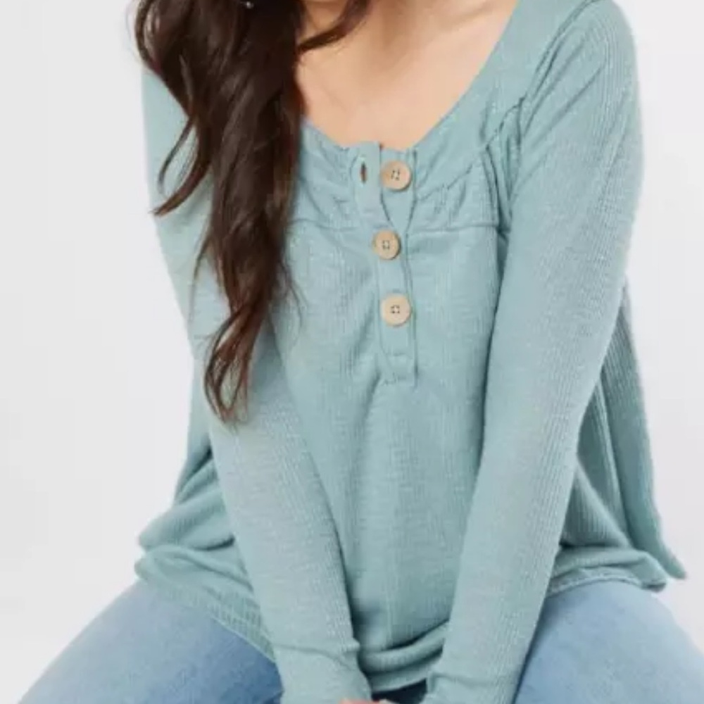 Free People We the Free Henley Waffle Knit Thermal Top - Picture 1 of 11